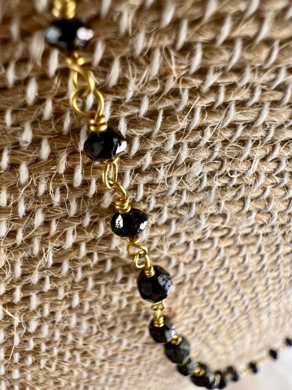 Vintage Black Diamond 18K Gold Wire-Wrapped Station Necklace 18"